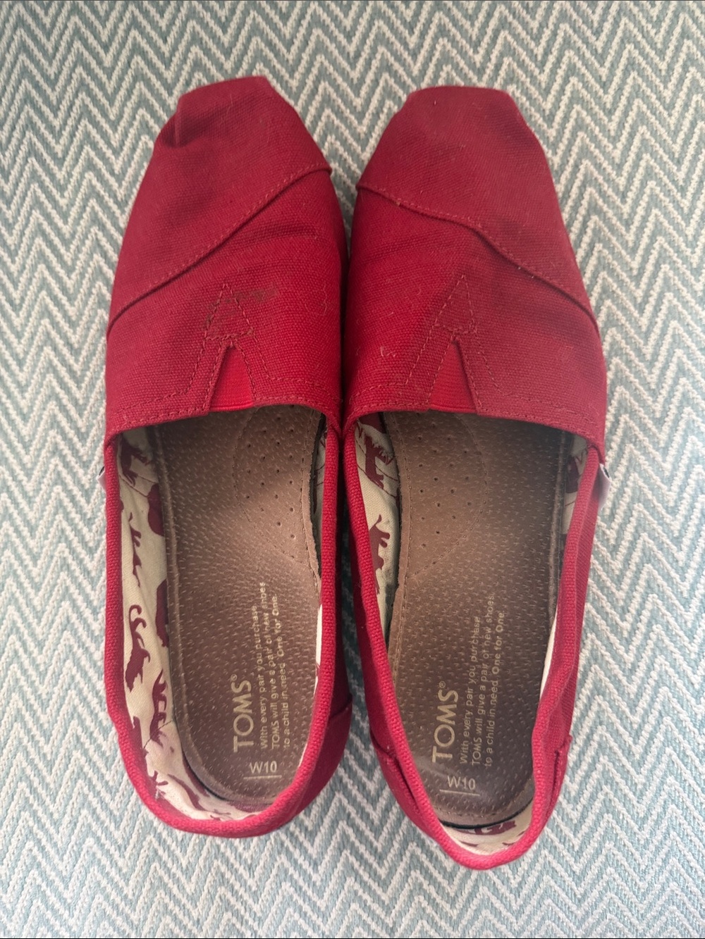 TOMS Women's Red Canvas Slip-On Flats